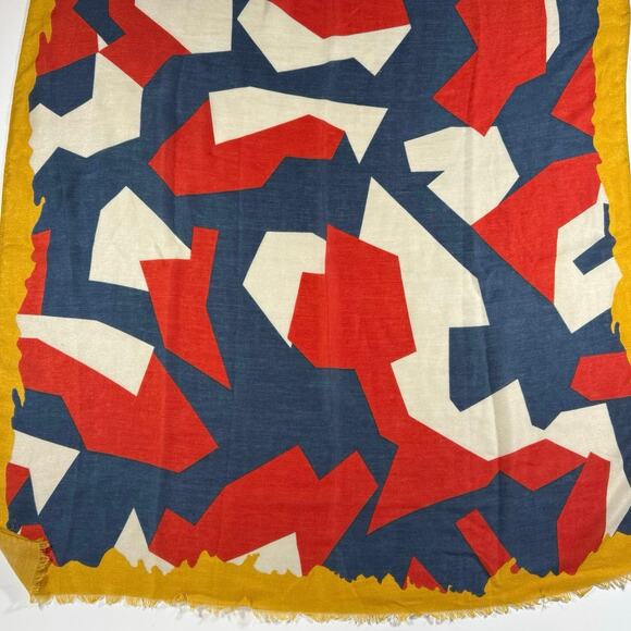Pretty Persuasions Modern Geometric Print Scarf Yellow Red Blue 36x72 Wrap - Picture 5 of 6